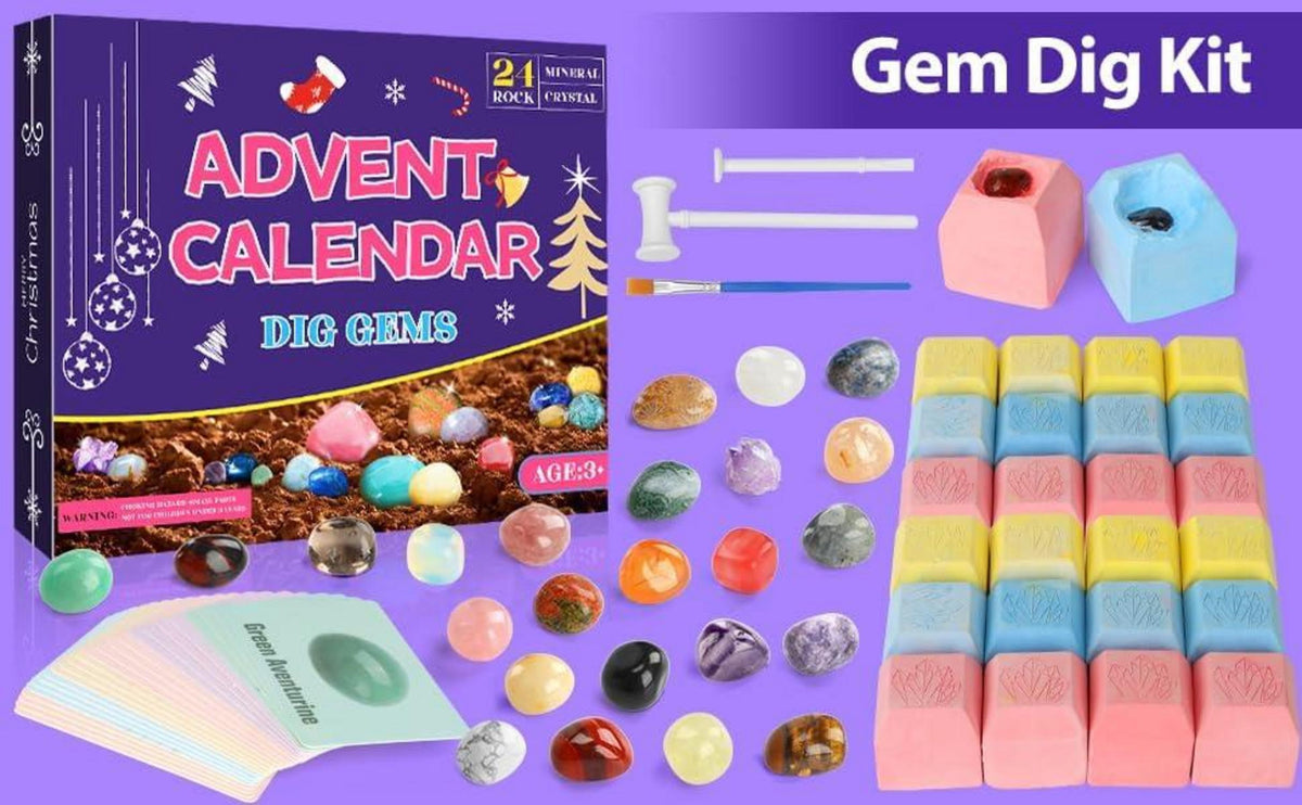 Adventskalender 2024 Kinder Kristalle Edelsteine Mineralien Fossilien