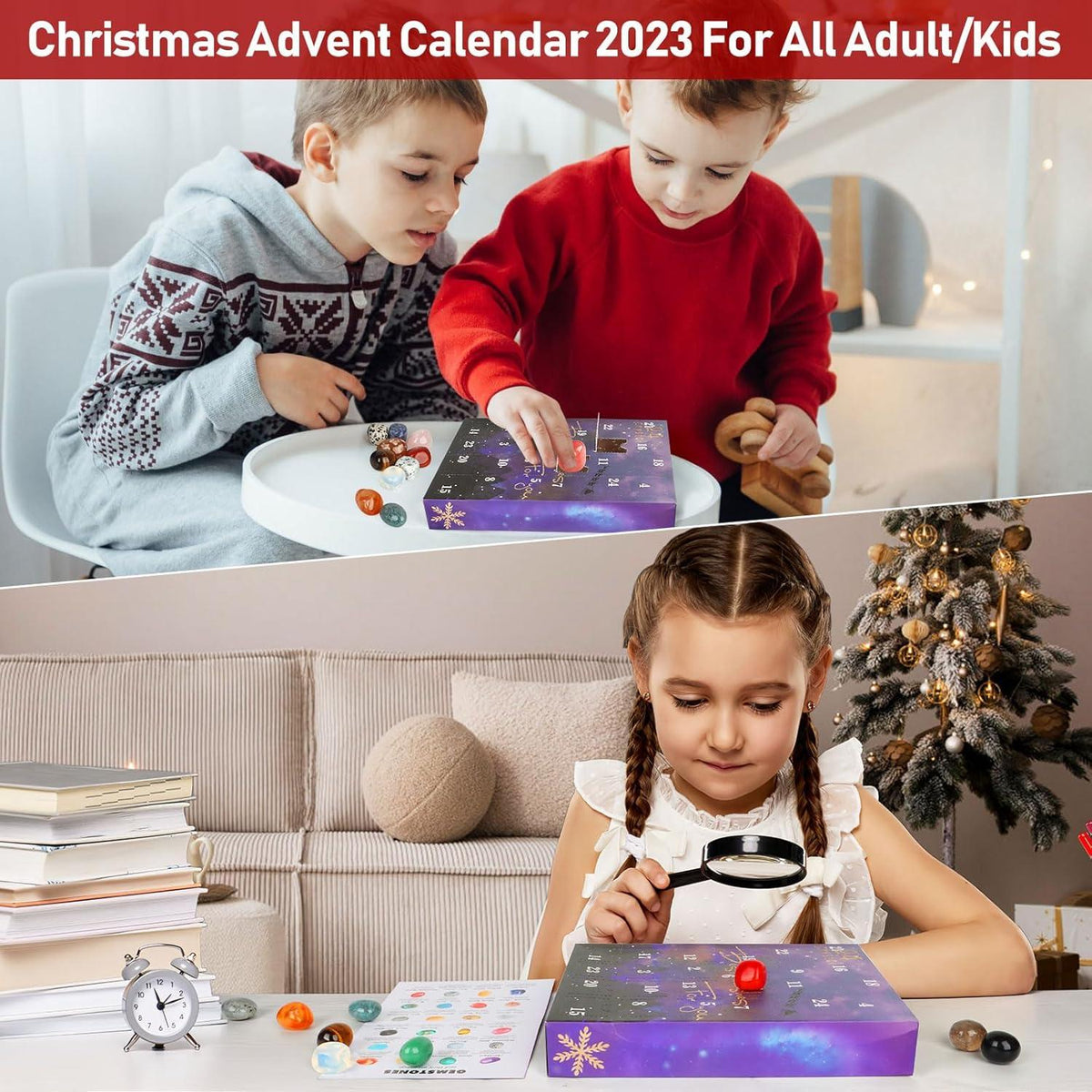 Edelstein Adventskalender 2024 Kinder 24 Kristalle Weihnachten Countdown