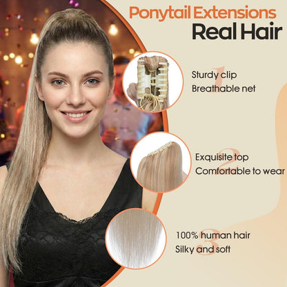 Echthaar Pferdeschwanz Extension 35cm #18/613 Aschblond