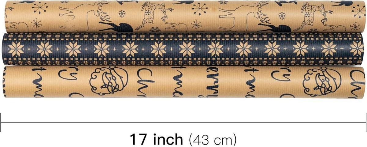 Weihnachts-Geschenkpapierrollen Rentier 43,2 cm x 3 m 3 Rollen