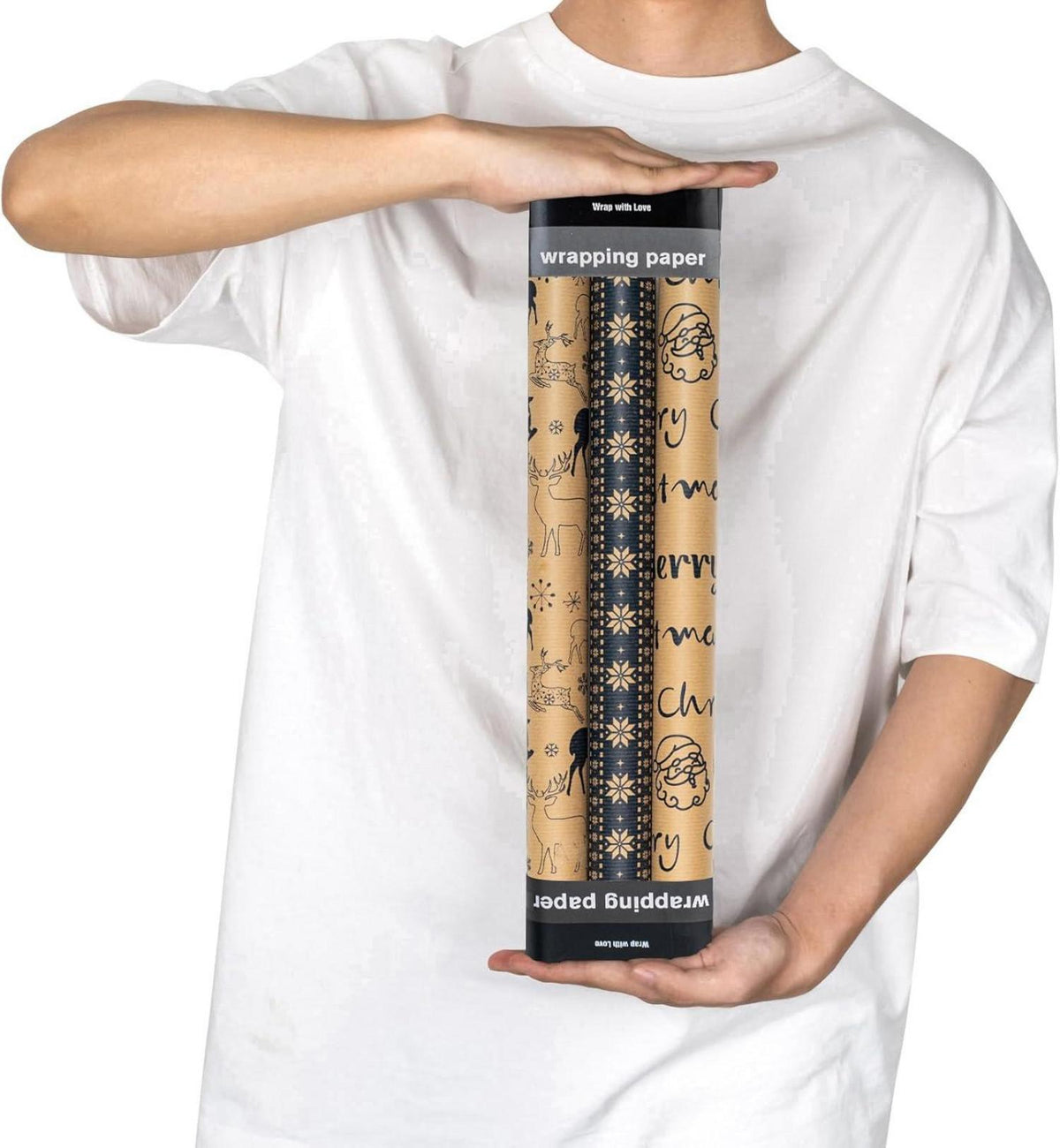 Weihnachts-Geschenkpapierrolle Rentier Schneeflocke 43,2cm x 3m 3 Rollen
