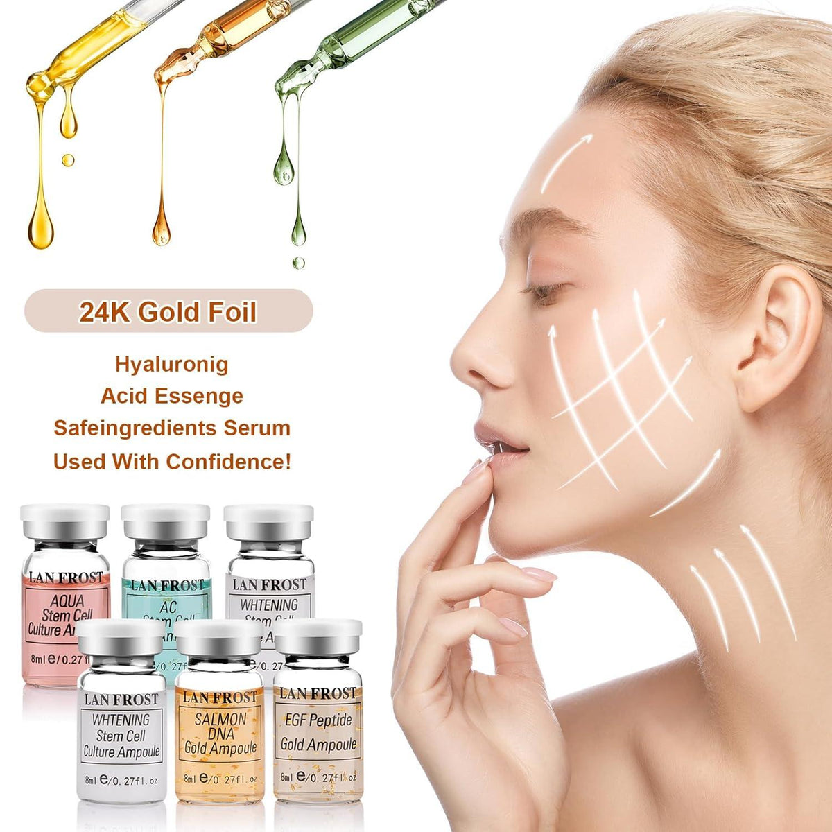 BB Facial Glow Serum Kit 12 PCS 24K Gold Hyaluron Essence