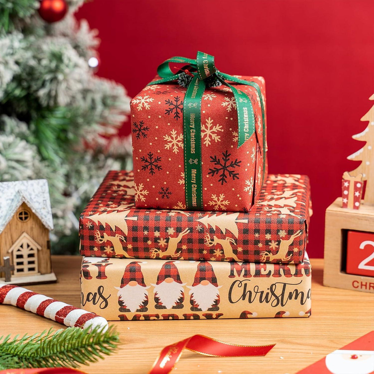 Weihnachts Geschenkpapier Rollen – 3er Set mit Motiven
