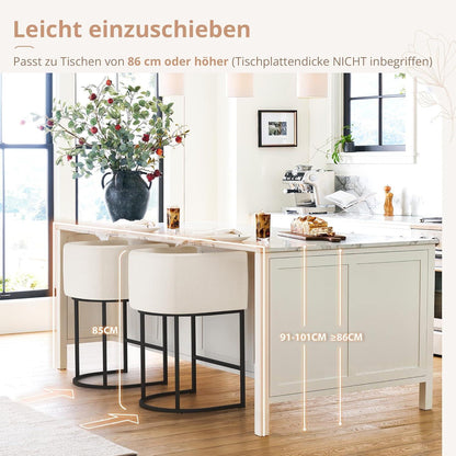Barhocker Set 2er-Pack mit Lehne & Armlehnen – Weiß