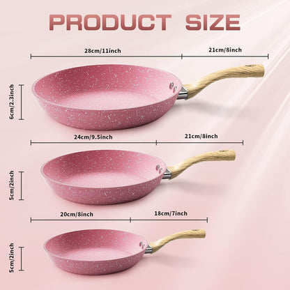 Antihaft Bratpfanne 20cm Rosa Granit Beschichtet Induktion PFOA-frei