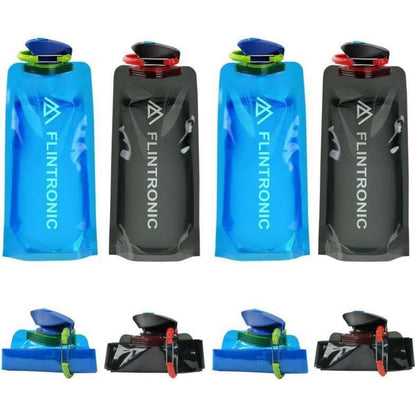 Faltbare Trinkflasche 700ML BPA-frei mit Clip für Outdoor (Schwarz+Blau) 4 Stück