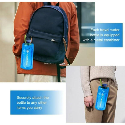 Faltbare Trinkflasche 700ML BPA-frei mit Clip für Outdoor (Schwarz+Blau) 4 Stück
