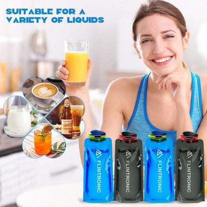 Faltbare Trinkflasche 700ML BPA-frei mit Clip für Outdoor (Schwarz+Blau) 4 Stück