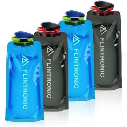 Faltbare Trinkflasche 700ML BPA-frei mit Clip für Outdoor (Schwarz+Blau) 4 Stück