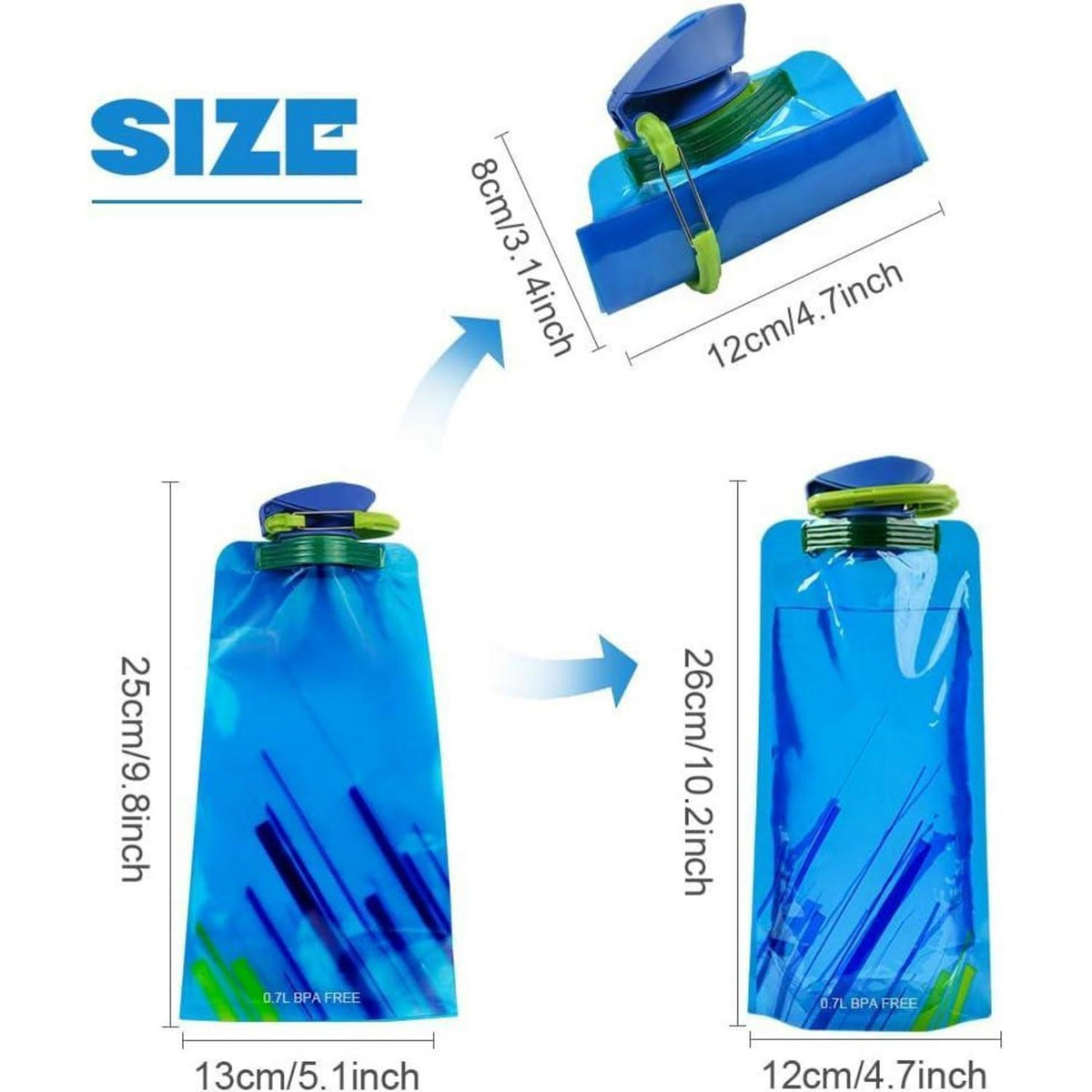 Faltbare Trinkflasche 700ml, BPA-frei, 4er Set