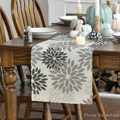 Tischläufer Blumen Grau Dahlie Herbst 40x100 cm