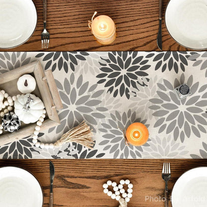 Tischläufer Blumen Grau Dahlie Herbst 40x100 cm