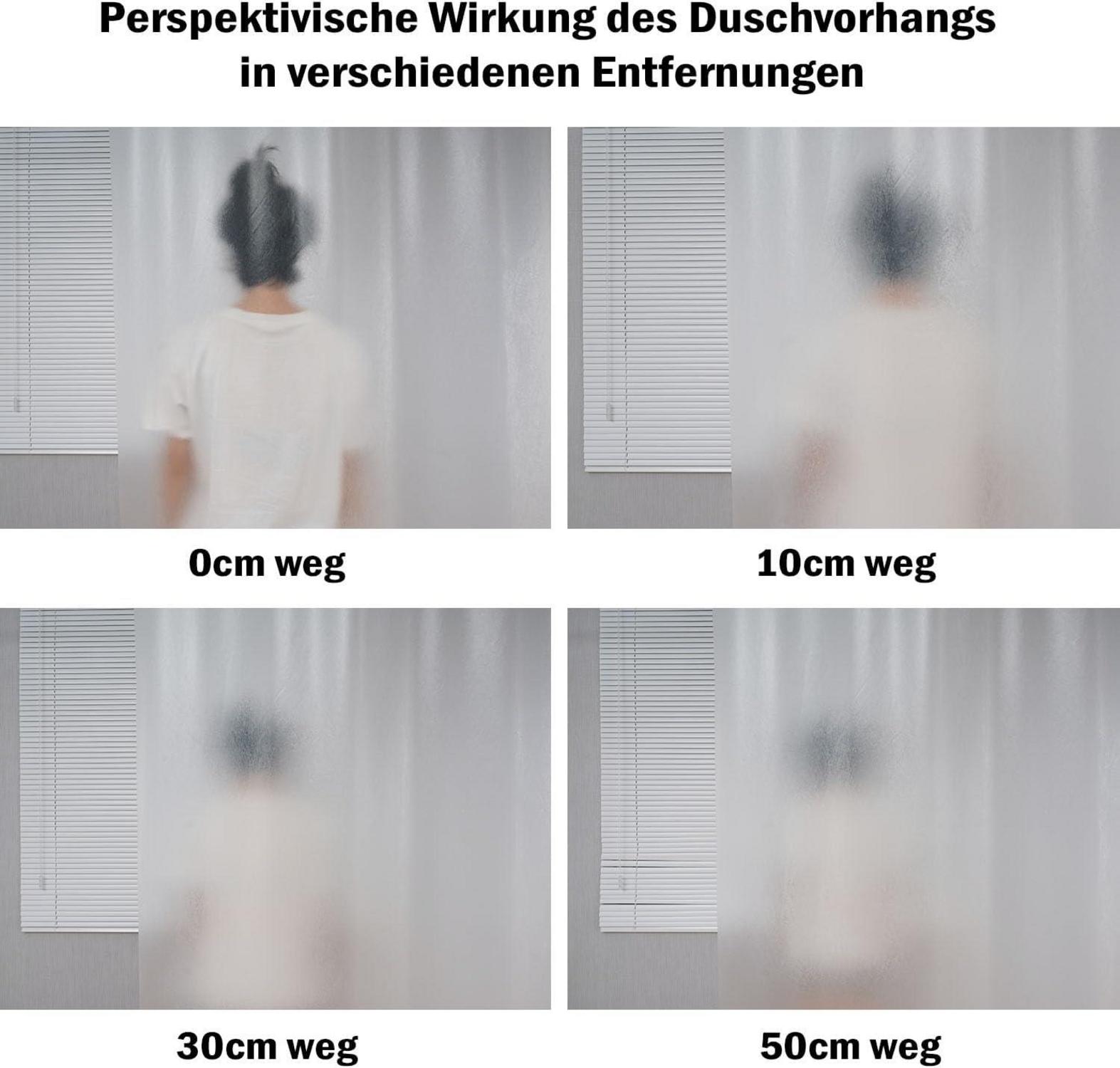 Duschvorhang 180x200 Transparent Weiß Anti-Schimmel Magnete Haken