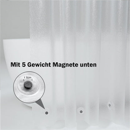 Transparenter Duschvorhang 180x200 mit 5 Magneten, 12 Haken - Weiß - Wasserdicht & Anti-Schimmel