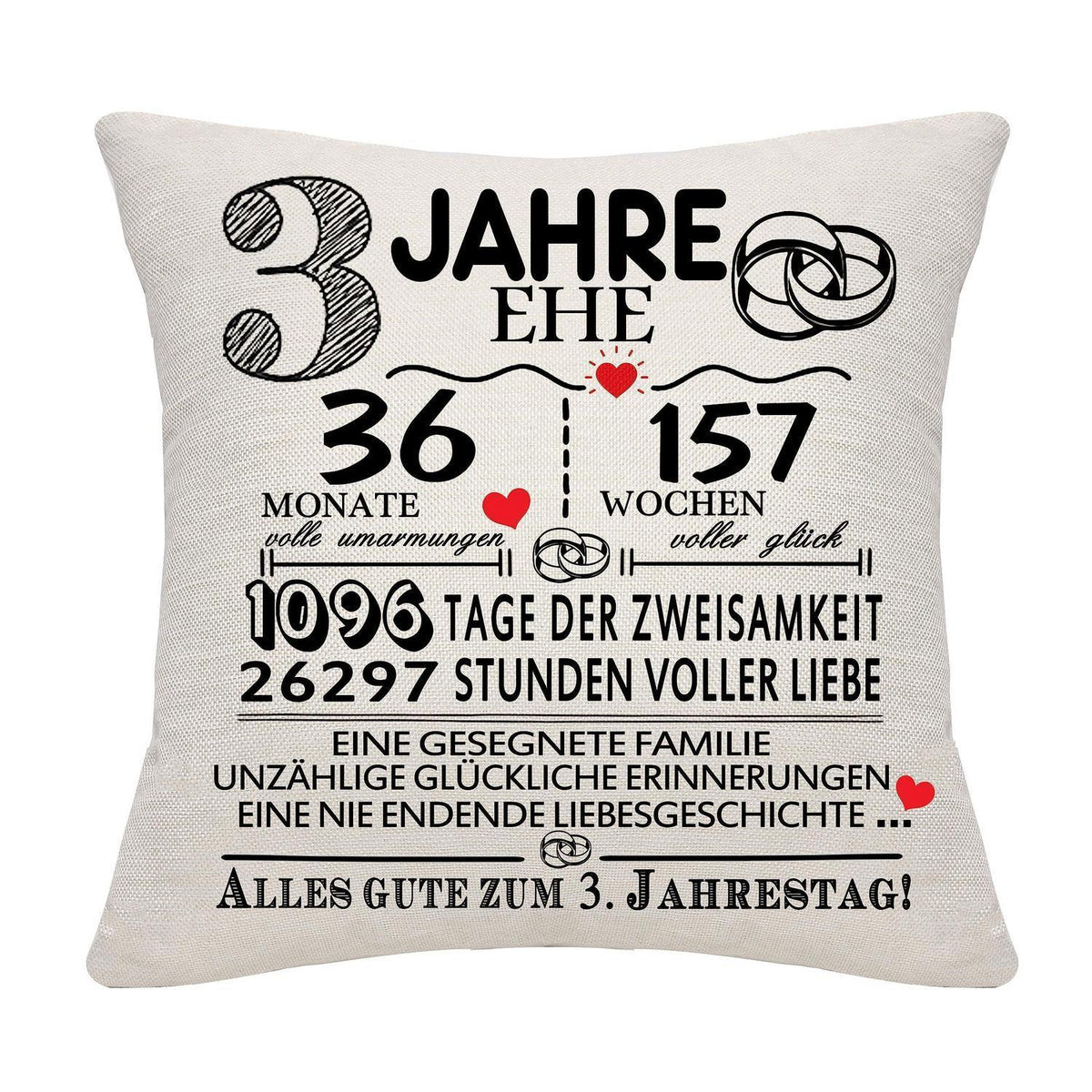 3. Hochzeitstag Kissenbezug - Ehe Geschenk für Paare
