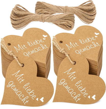 Herz Geschenkanhänger Mit Liebe Gemacht Kraftpapier 100 Stück