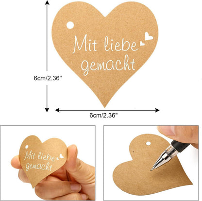 Herz Geschenkanhänger Mit Liebe Gemacht Kraftpapier 100 Stück