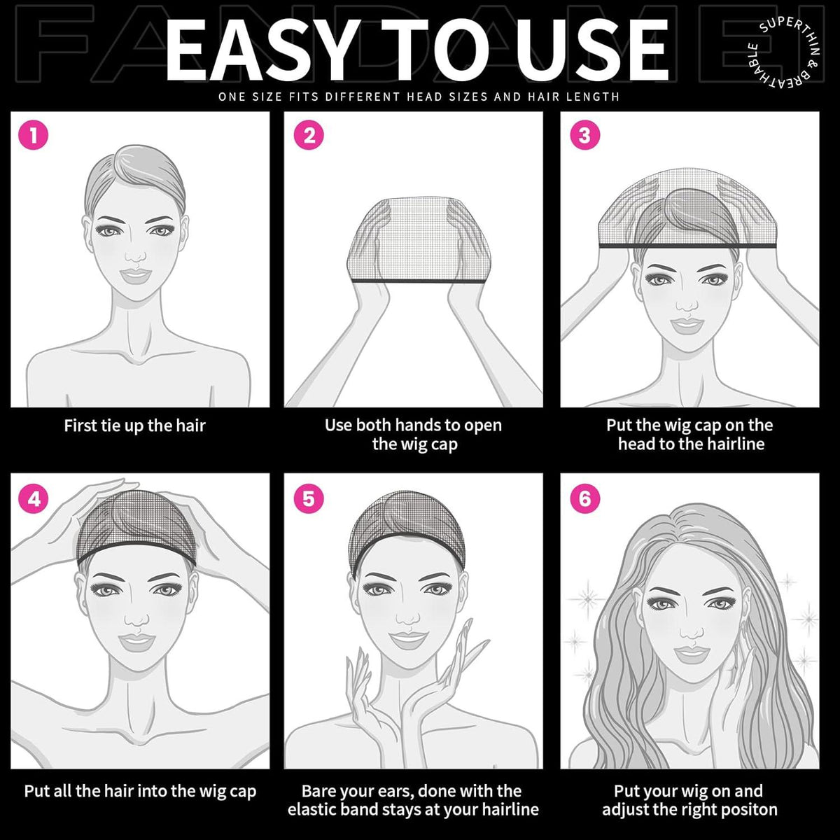 4er Set FANDAMEI Schwarze Ultra Dünne Haarnetze Wig Caps