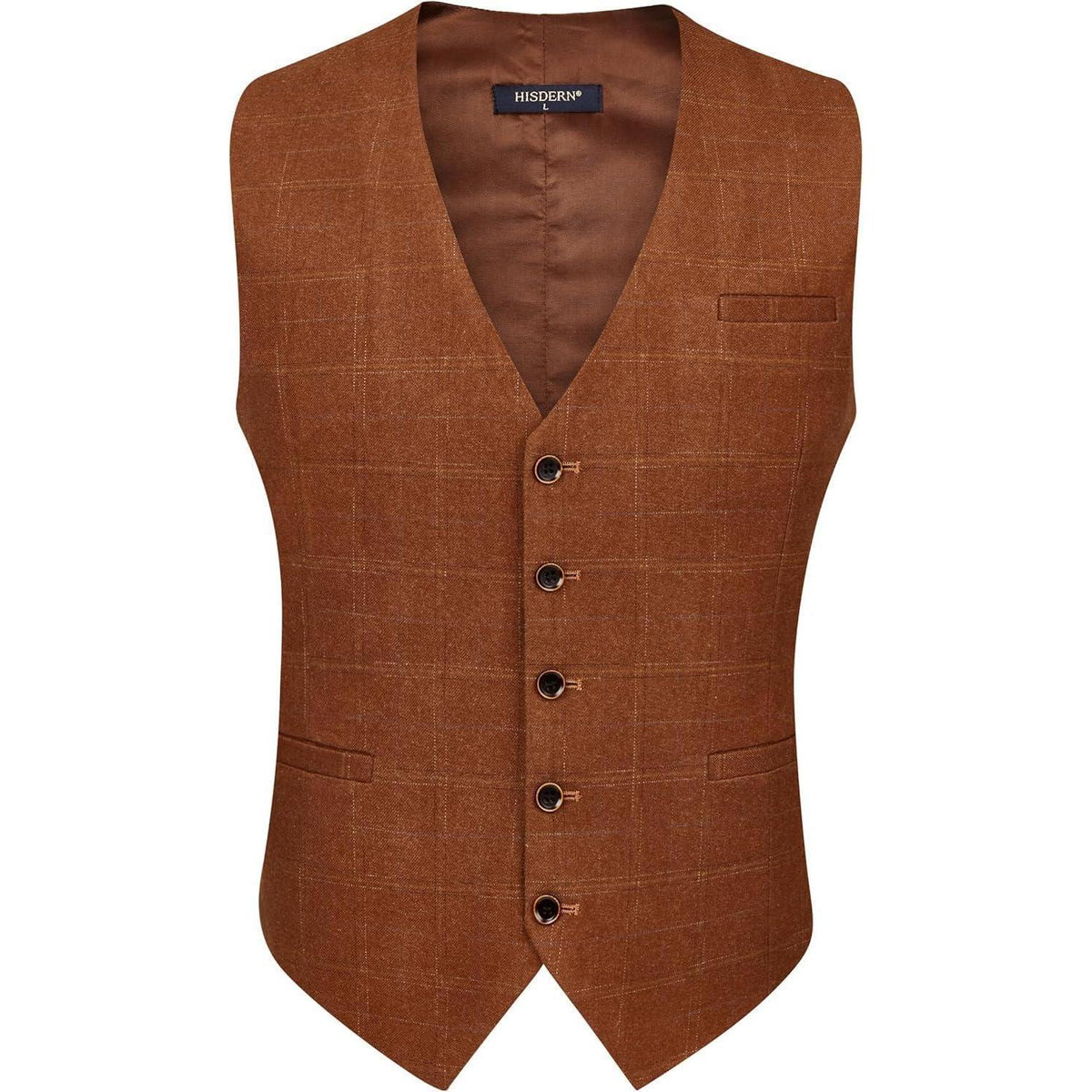 Herren Anzugweste Karomuster V-Ausschnitt Orange Braun XXL