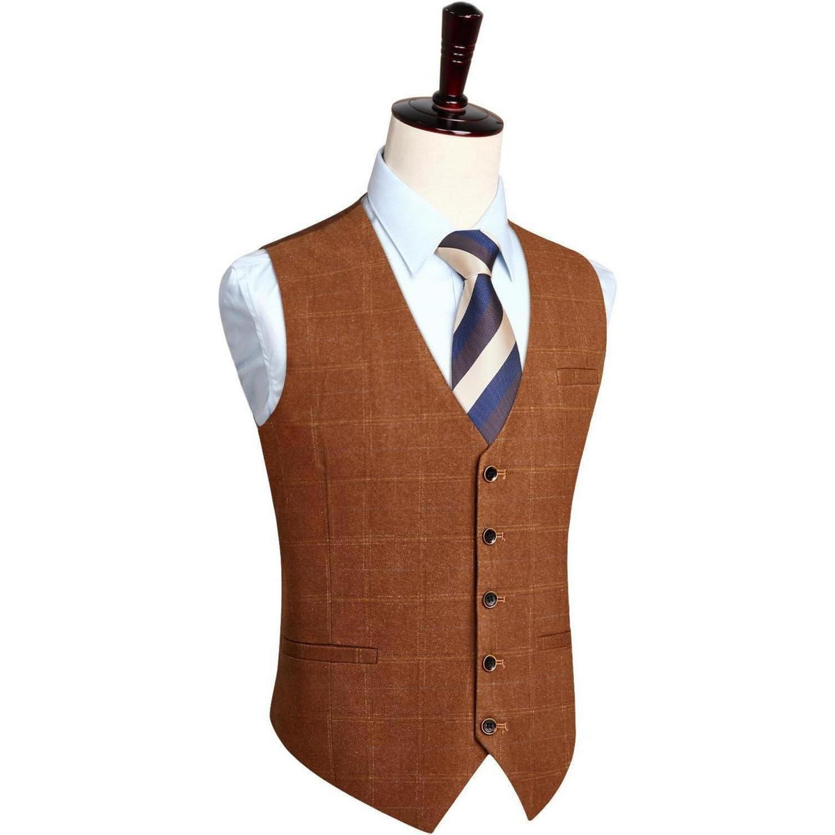 Herren Anzugweste Karomuster V-Ausschnitt Orange Braun XXL