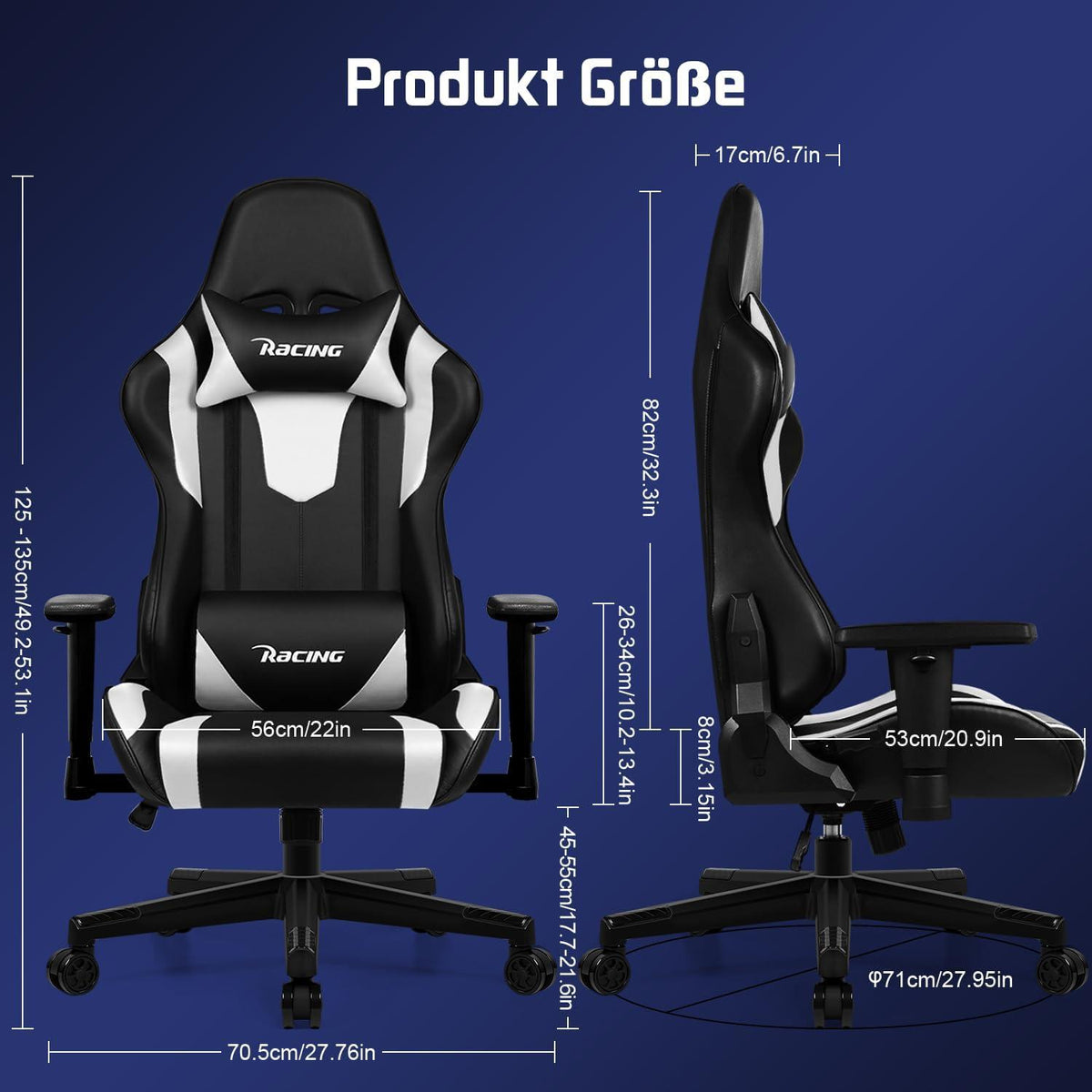 Ergonomischer Gaming Stuhl mit verstellbaren Kissen und
