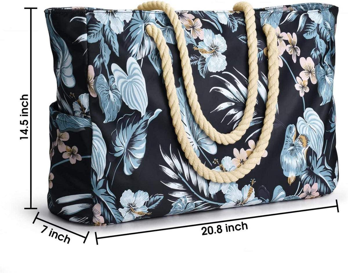 Große Wasserdichte Strandtasche mit Reißverschluss und Blumenmuster