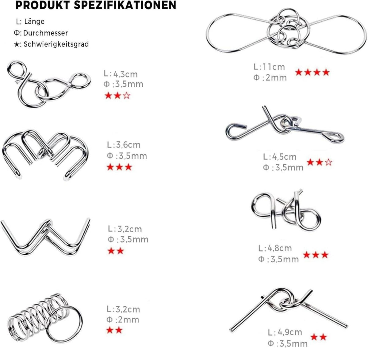VIKY Metall Knobelspiele Set für Kinder und Erwachsene, IQ