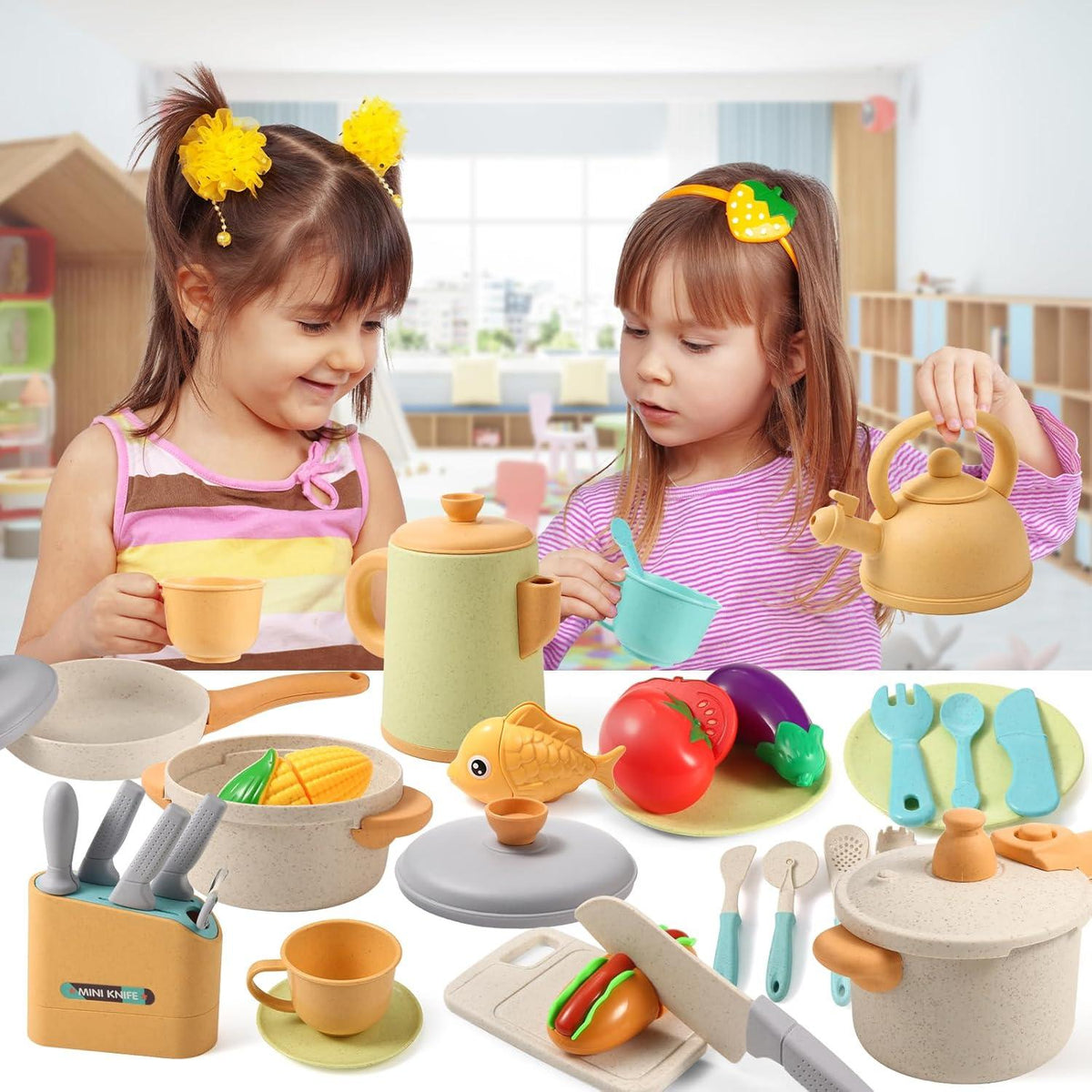 SLEMAKO Kinderküchen-Set - Kochzubehör für Rollenspiele ab 3 Jahren
