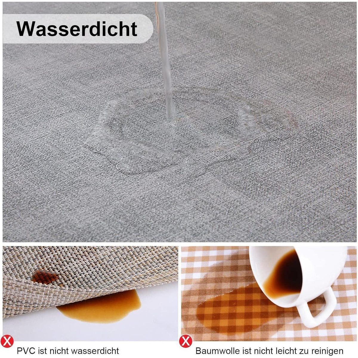 Tischsets Abwaschbar 4er Set Hellgrau in Lederoptik
