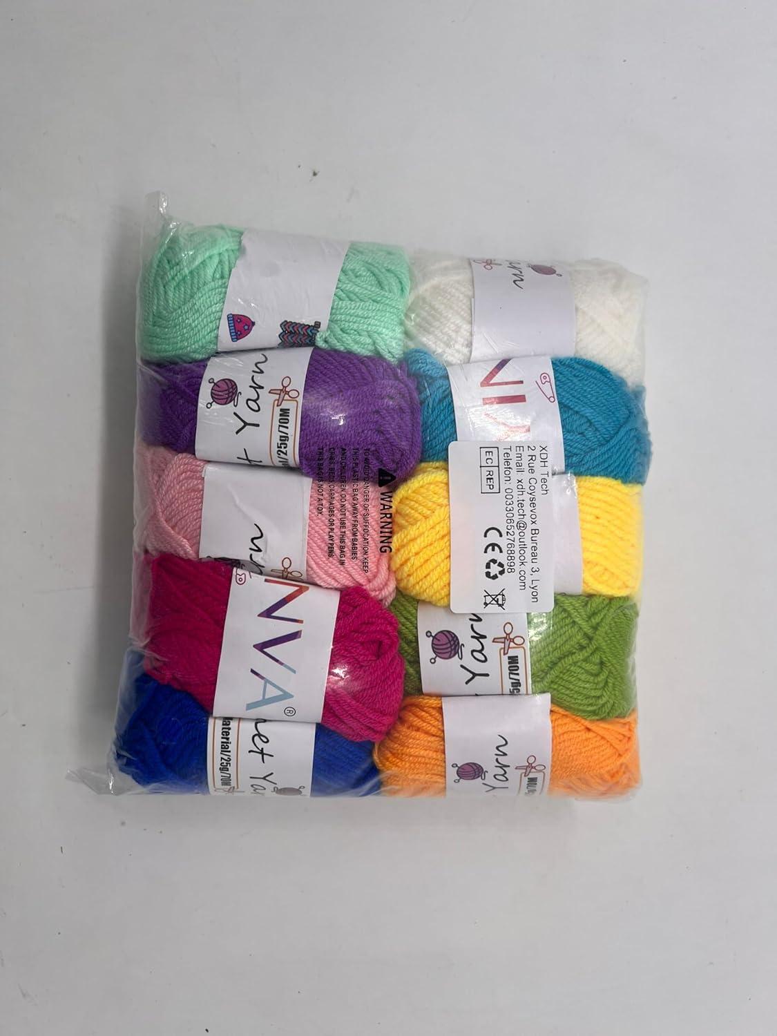 YINVA Häkelgarn 10 Farben 25g Acryl Wolle Stricken Häkeln Handwerk 70M