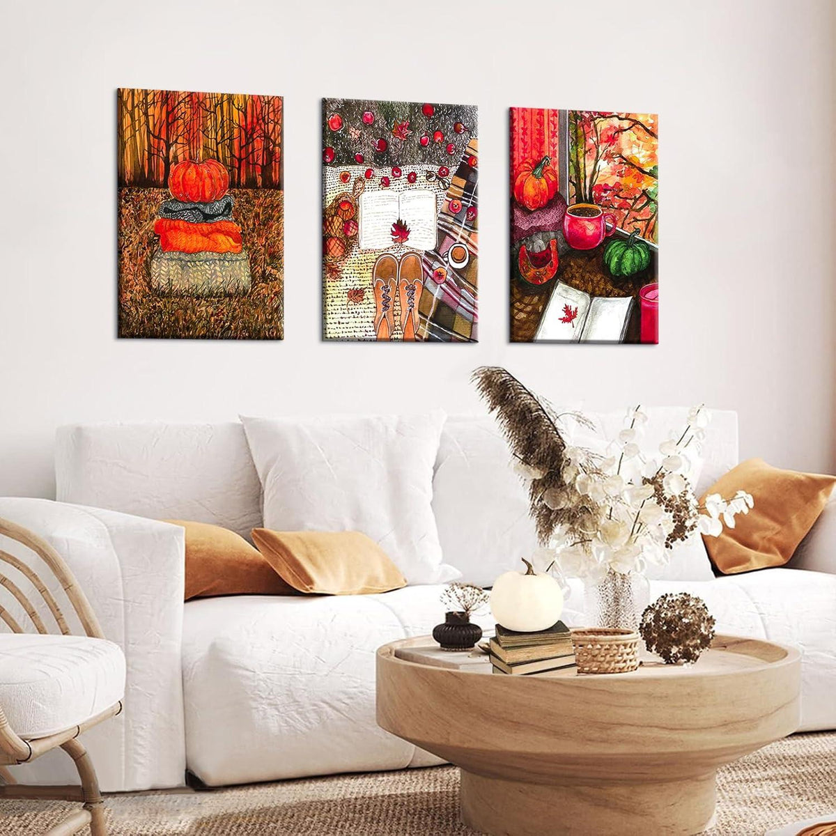 Leinwandbilder Set Wandkunst Dekor Herbst-Kürbis 30x40cm