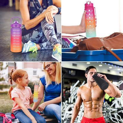Sport Trinkflasche 2L 700ML 300ML Auslaufsicher mit Strohhalm Zeitmarkierung Rot
