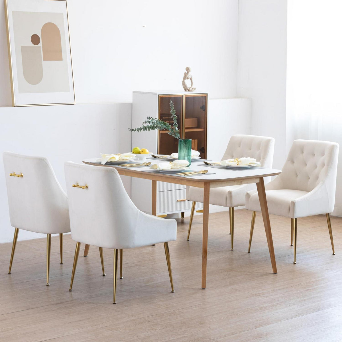 Samt Esszimmerstühle 4er Set – Modern & Bequem in Beige