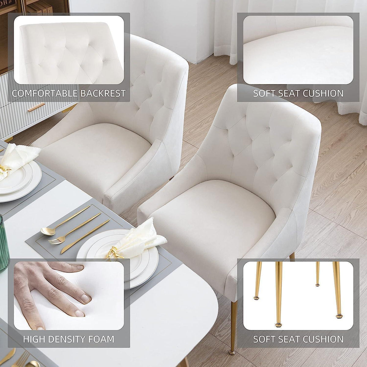 Samt Esszimmerstühle 4er Set – Modern & Bequem in Beige