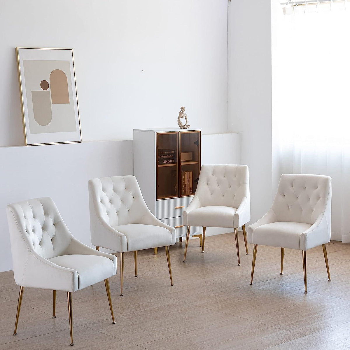 Samt Esszimmerstühle 4er Set – Modern & Bequem in Beige