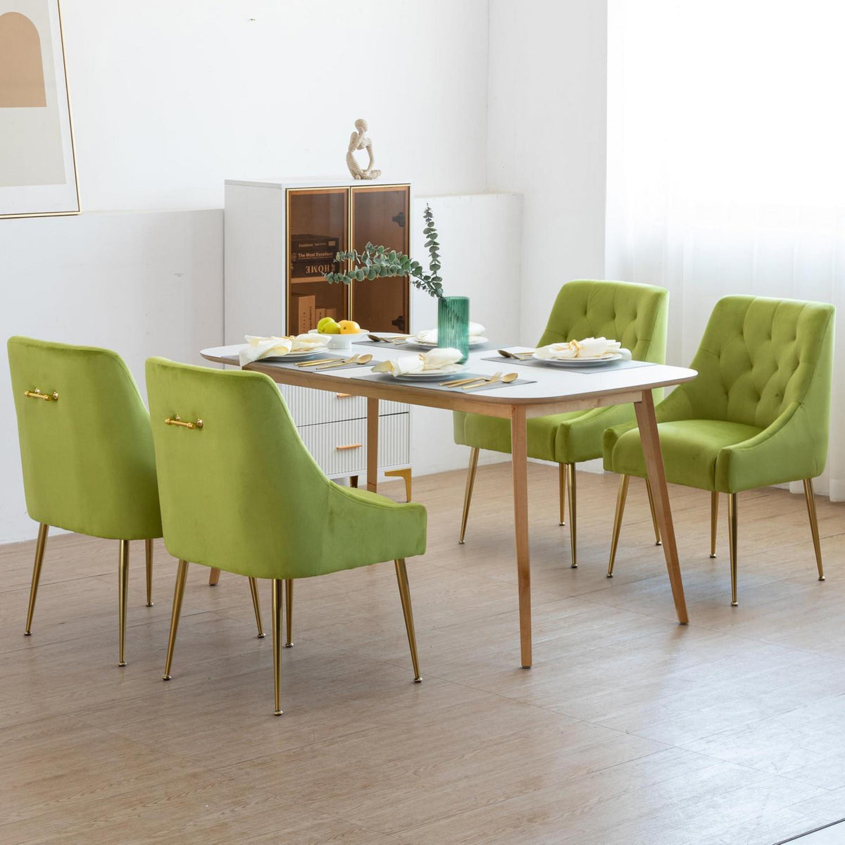 Samt Esszimmerstühle 4er Set – Modern & Bequem (Gelbgrün)