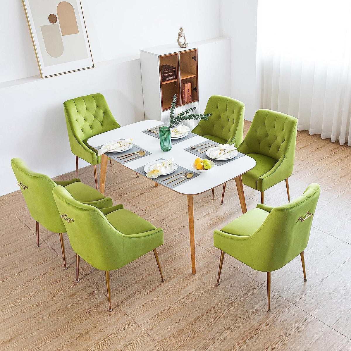 Samt Esszimmerstühle 4er Set – Modern & Bequem (Gelbgrün)
