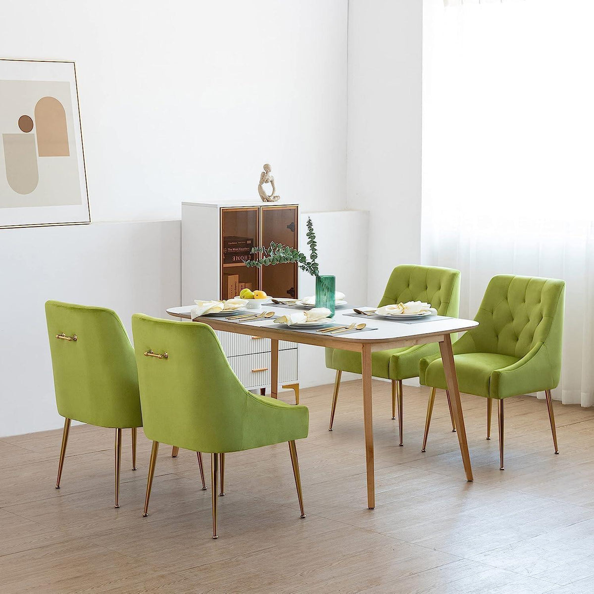 Samt Esszimmerstühle 6er Set – Modern & Bequem (Gelbgrün)