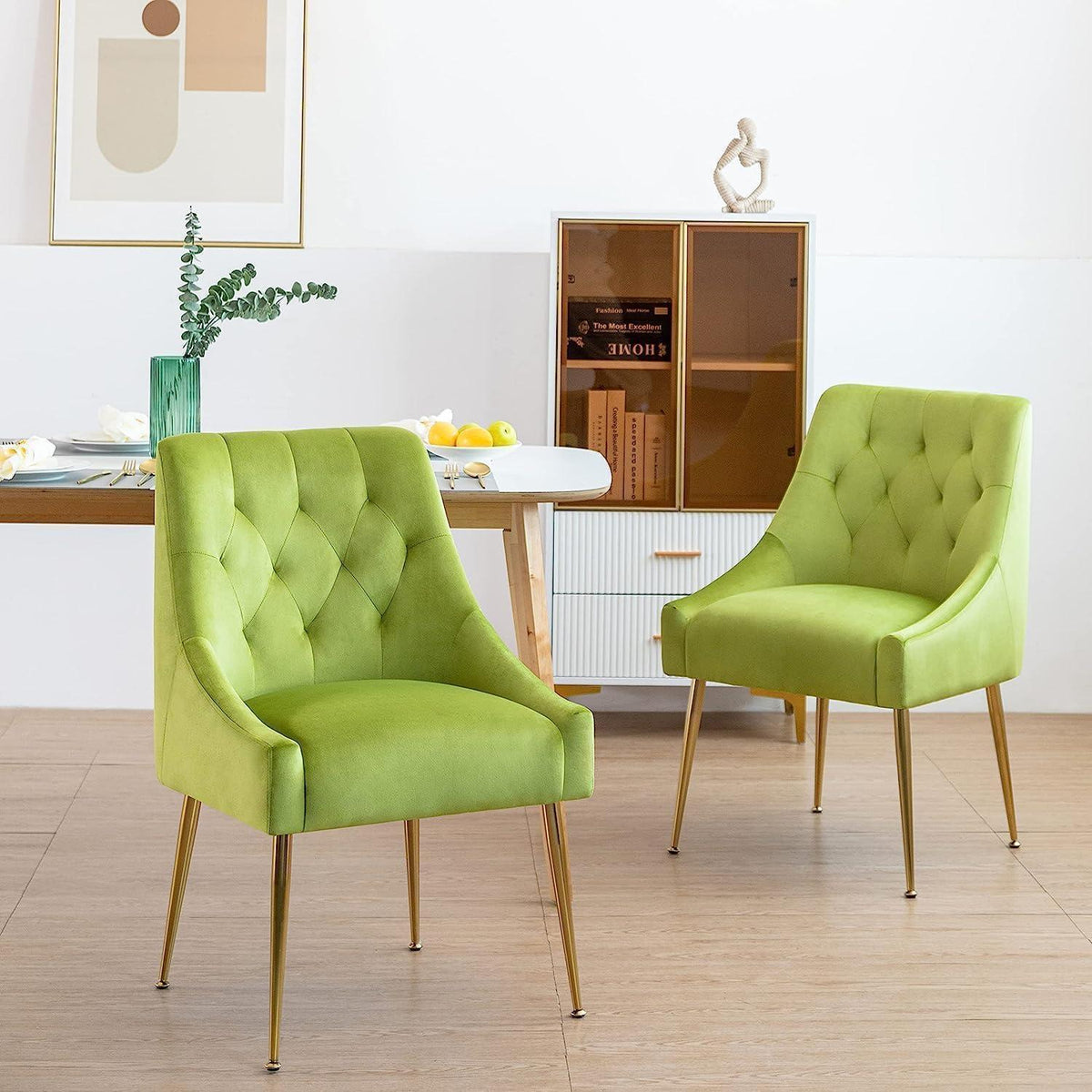Samt Esszimmerstühle 6er Set – Modern & Bequem (Gelbgrün)
