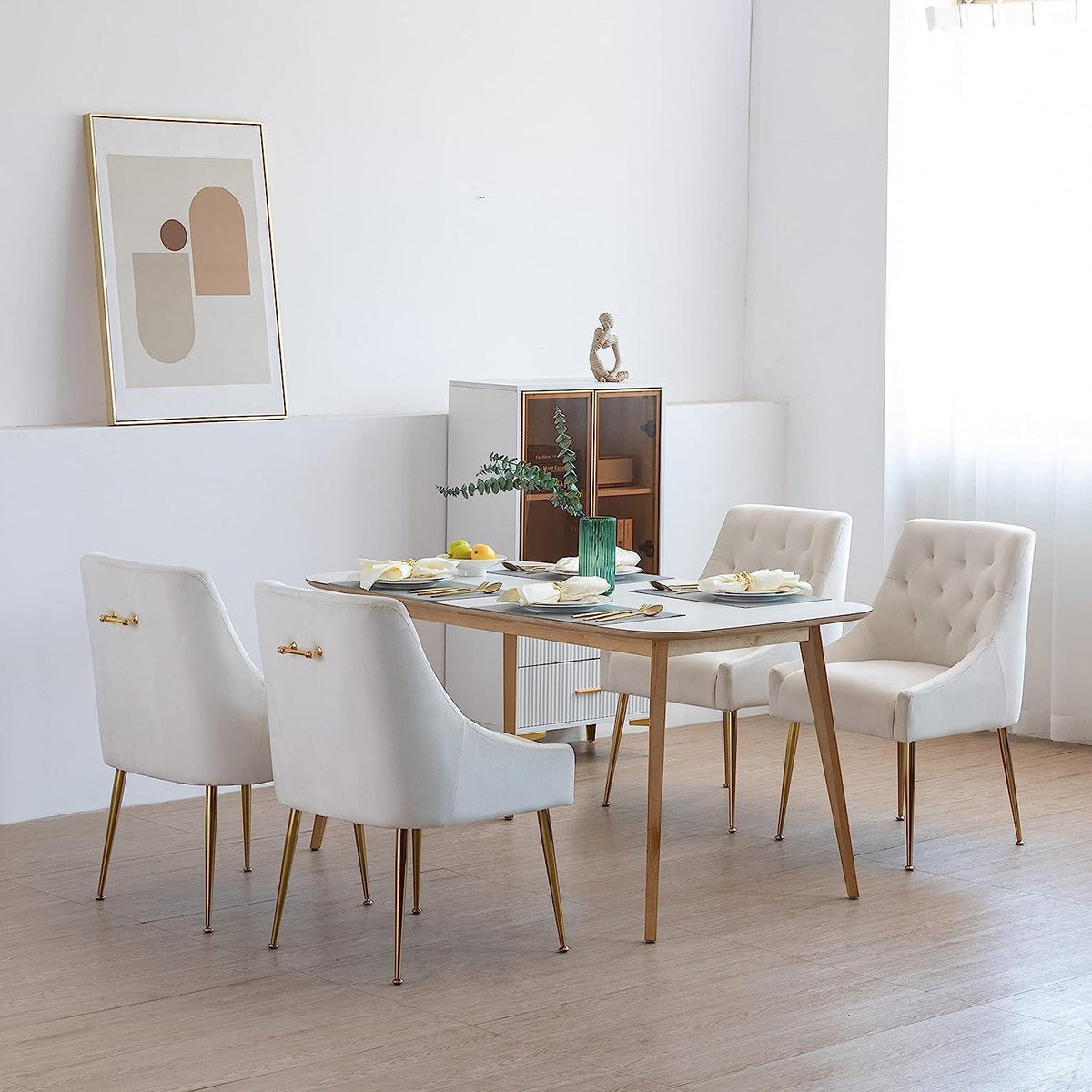 Samt Esszimmerstühle 2er Set – Modern & Bequem in Beige