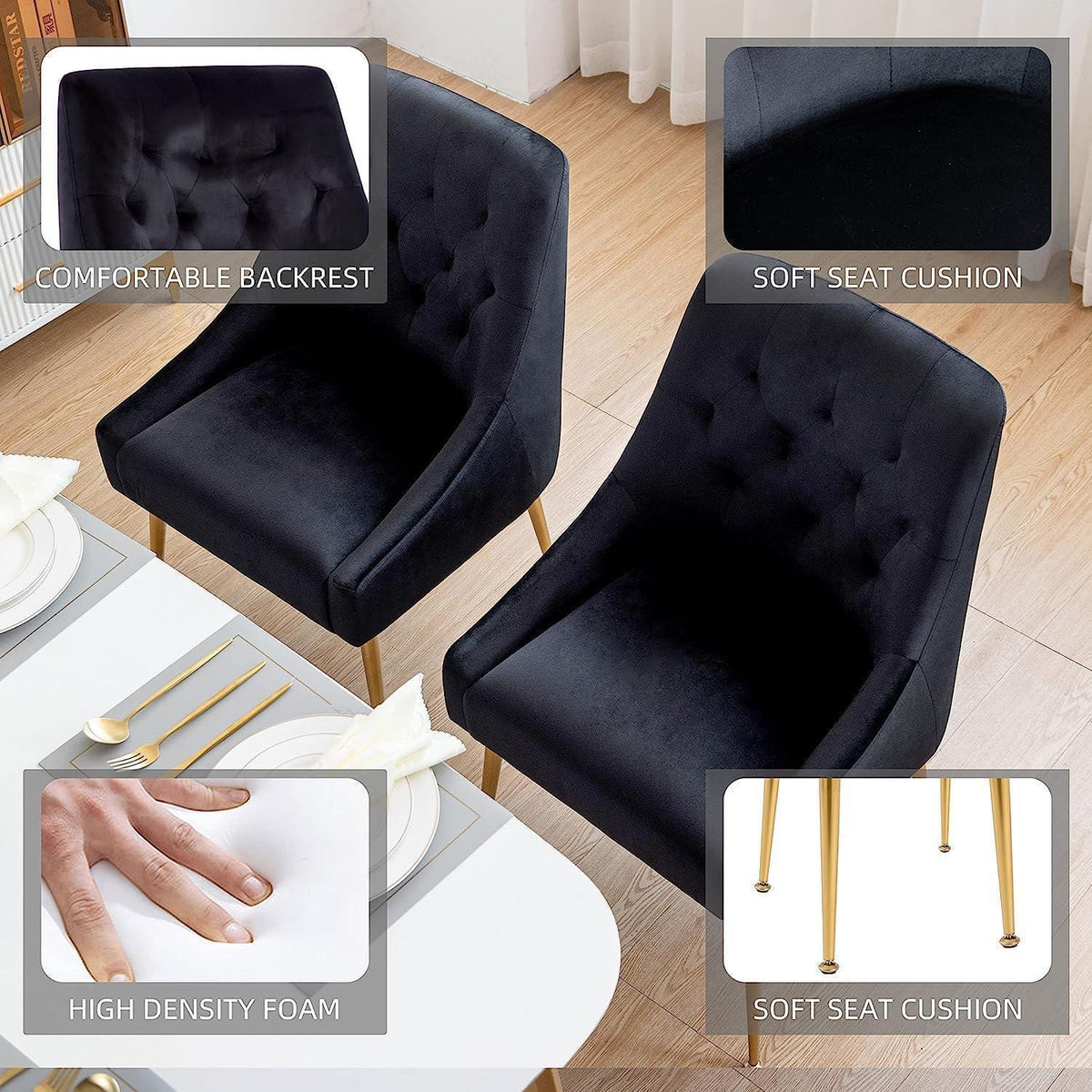 Samt Esszimmerstühle 6er Set Schwarz – Modern & Bequem