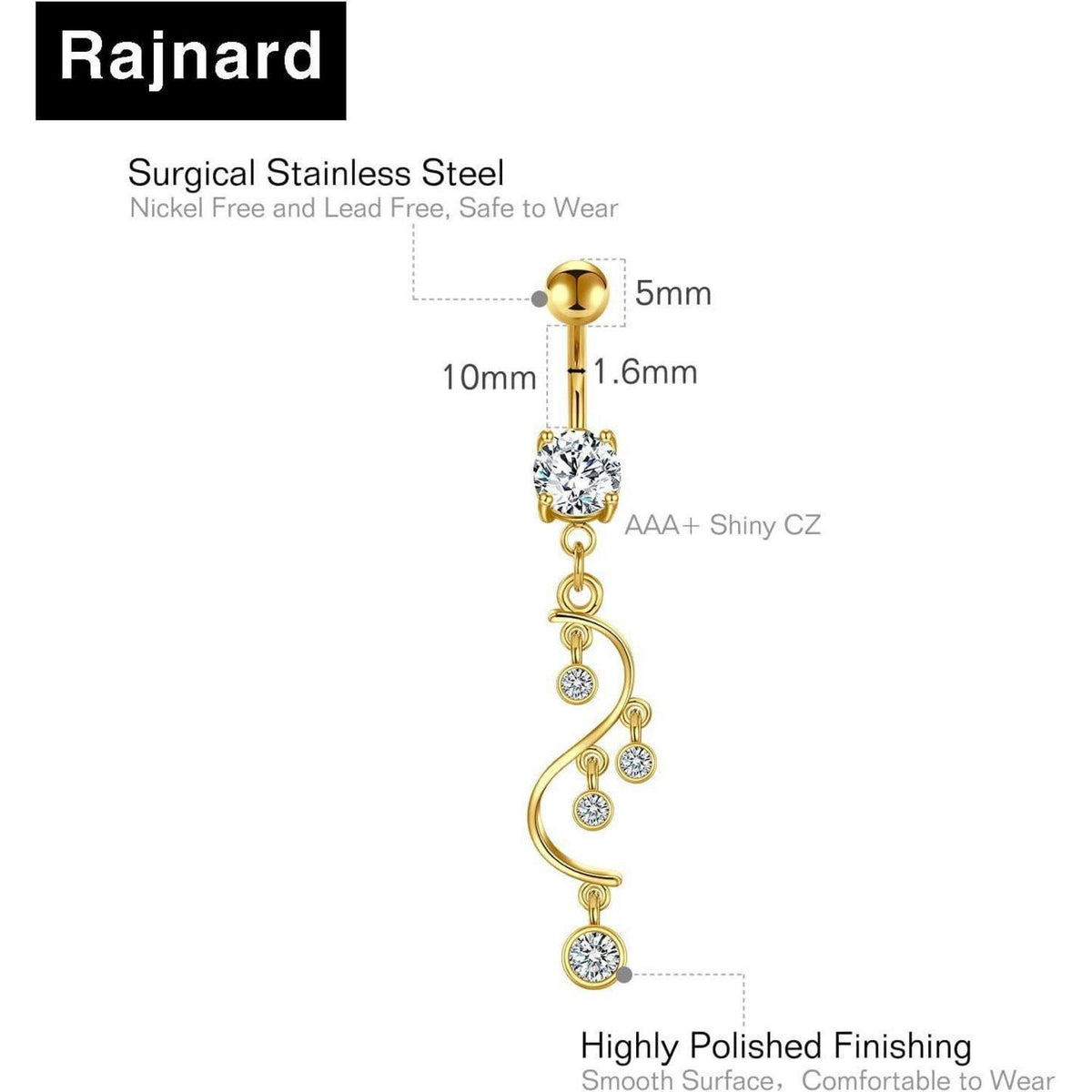 Bauchnabelpiercing 14G Bananen-Barbell 10mm mit Anhänger, Chirurgenstahl