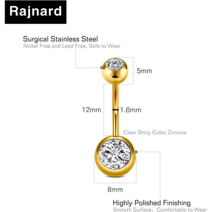 Bauchnabelpiercing 14G Gold 12mm Chirurgenstahl mit CZ Perle