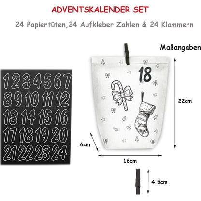 Adventskalender zum Befüllen: 24 DIY Papiertüten mit Zahlenaufklebern