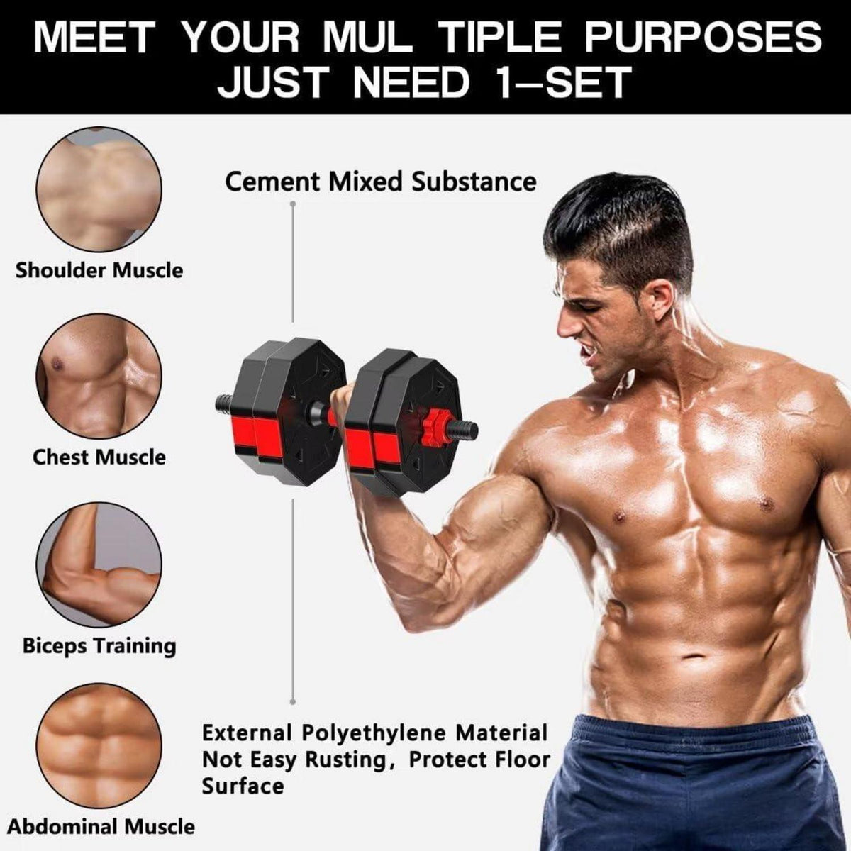 Verstellbare Kurzhanteln Set 10kg & Langhantel Set Fitness Strength Training Gym