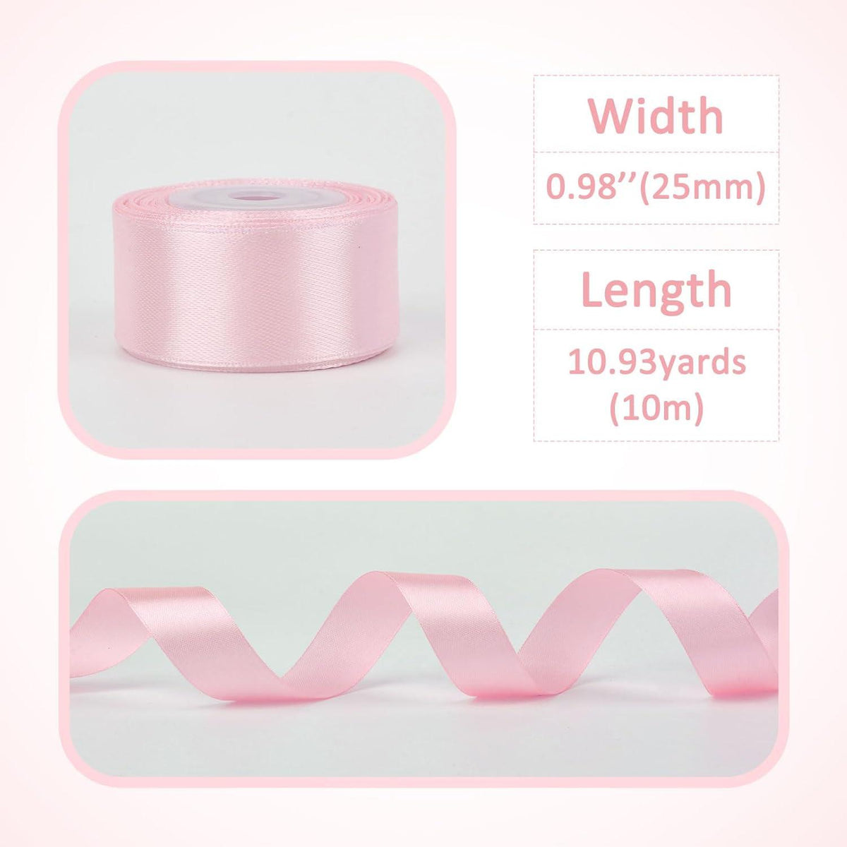 12x 25mm Satinband Bänder Set 10m Geschenkband Schleifenband