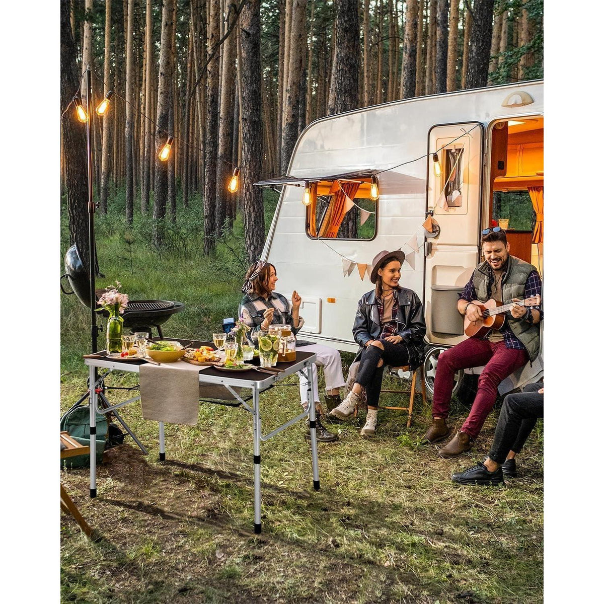 Höhenverstellbarer Campingtisch, klappbar, mit Netzablage, 90x60cm