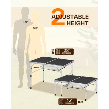Höhenverstellbarer Campingtisch, klappbar, mit Netzablage, 90x60cm