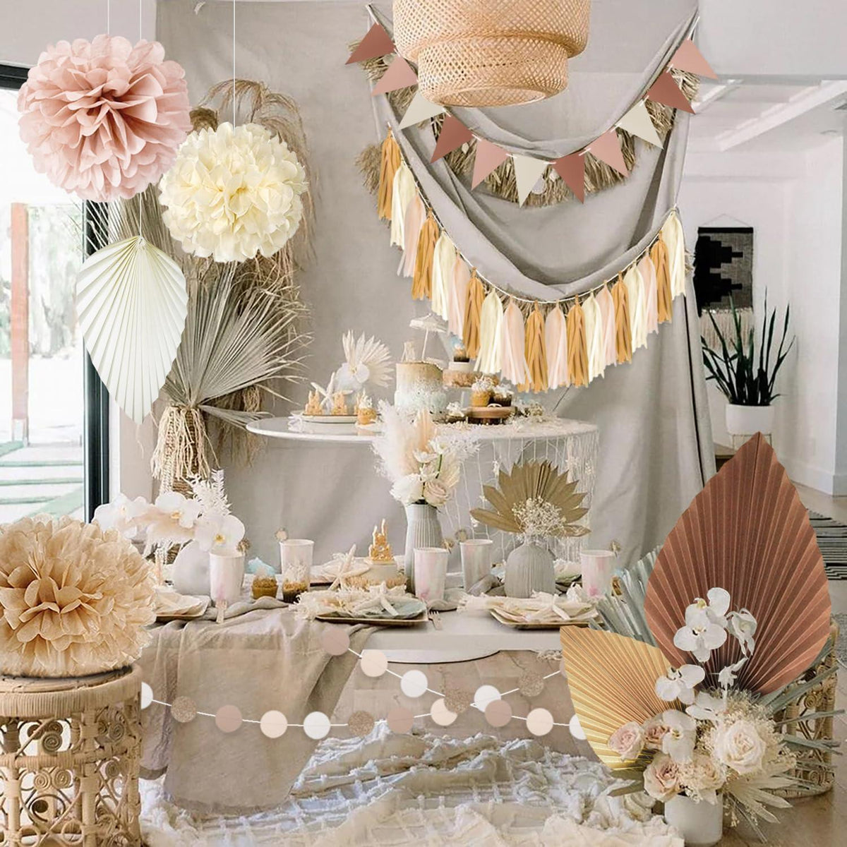 Bohème Party Deko Set Beige Pastell Hochzeitsdeko Vintage