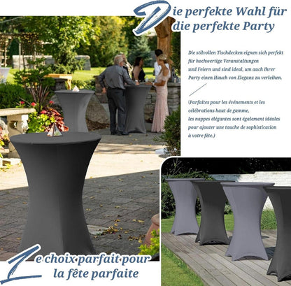 Stretch Stehtischhusse 3er-Set Grau Ø80-85cm Spandex Tischdecke Bankett